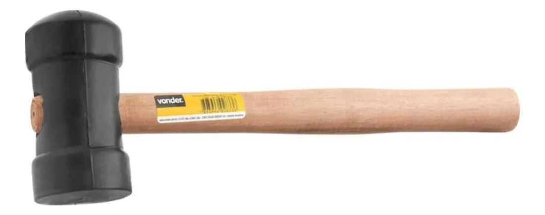 MARTELO DE BORRACHA 60 MM, CABO EM MADEIRA, PRETO, VONDER